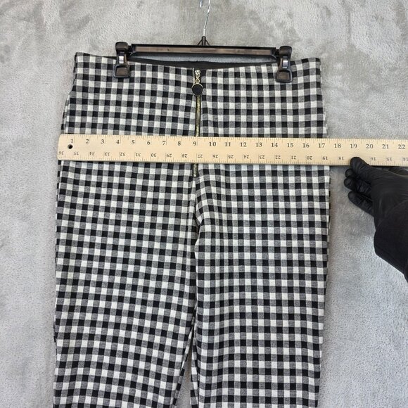 Zara Pants Womens XL Black White Gingham Check Stretch Skinny Ankle Zip Front - Picture 6 of 12